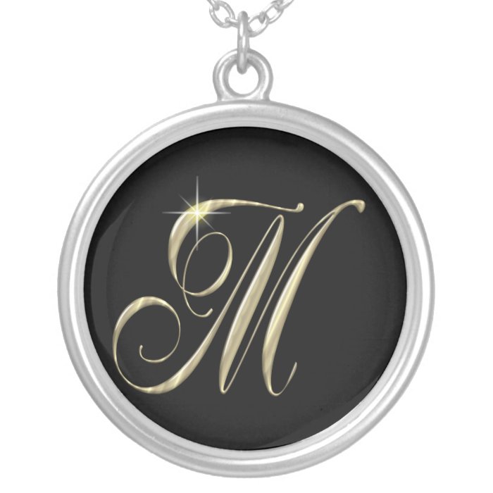 Monogram Letter M initial Necklace Sterling Silver