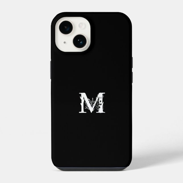 MONOGRAM LETTER M MINIMALIST BLACK iPhone CASE (Back)