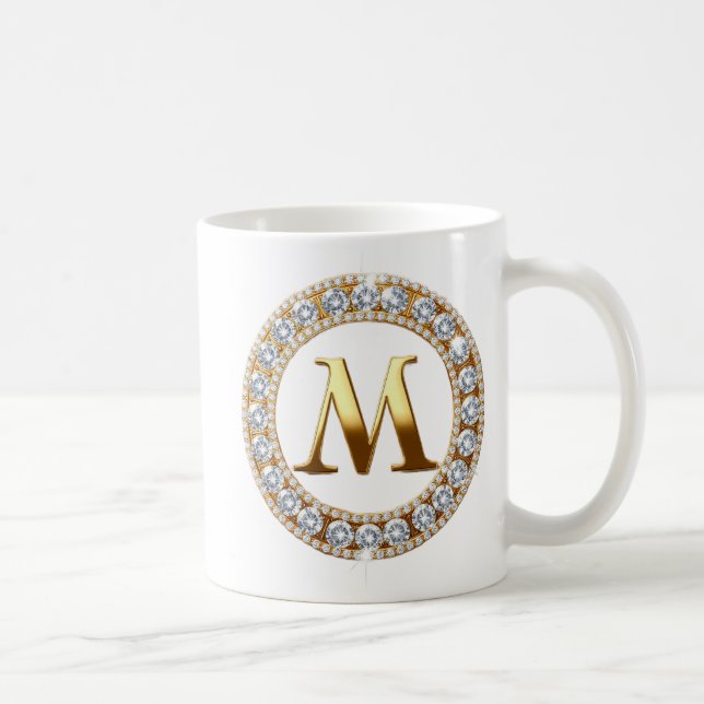 Monogram Letter M on Rose Gold Glitter Background Coffee Mug (Right)