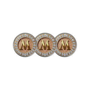 Monogram Letter M on Rose Gold Glitter Background Golf Ball Marker