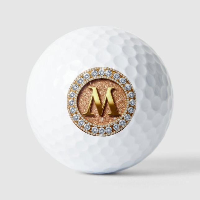 Monogram Letter M on Rose Gold Glitter Background Golf Balls (Front)