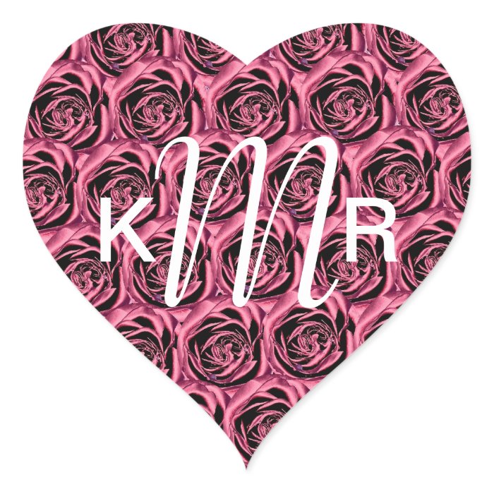 Monogram Letter M Pink Roses Heart Sticker