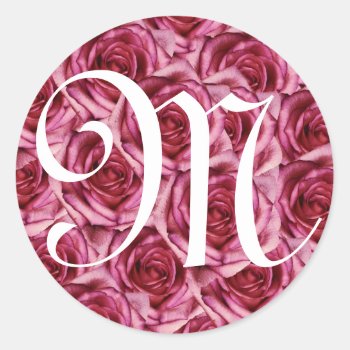 Monogram Letter M Pink Roses Sticker by ggbythebay at Zazzle