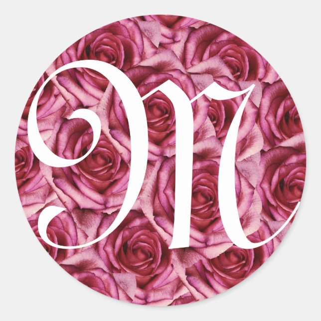 Monogram Letter M Pink Roses Sticker (Front)