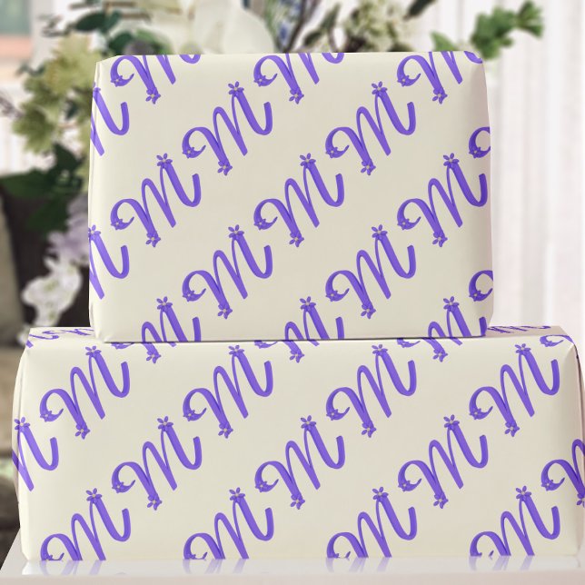 Monogram Letter M Purple Cream Wrapping Paper (Perfect wrapping paper for your Mom or anyone whose name begins with the Letter M. )