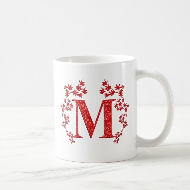 Monogram Letter M Red Leaves Coffee Mug (Right)