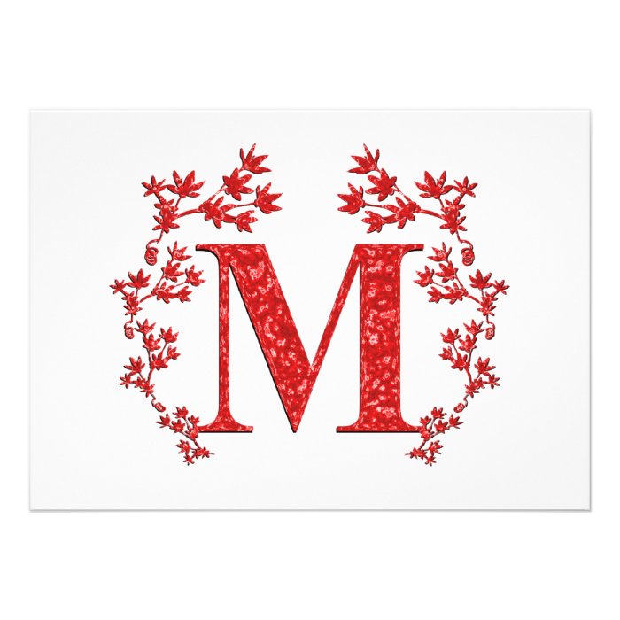 Monogram Letter M Red Leaves Custom Announcements