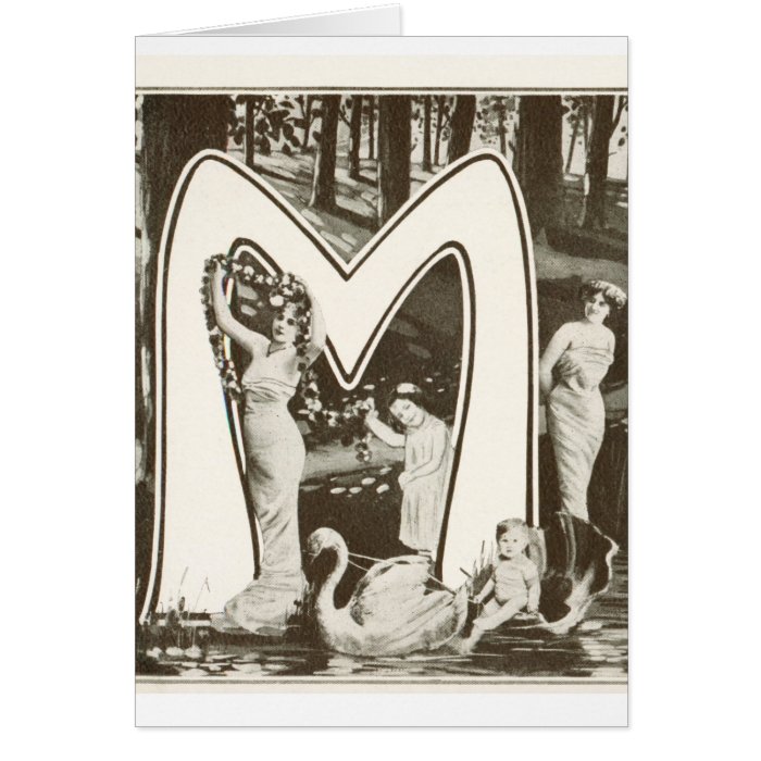 Monogram Letter M   Romantic Art Nouveau Design Cards