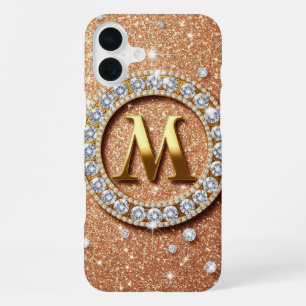 Monogram Letter M Rose Gold ✨ Glitter Luxe Chic iPhone 16 Plus Case