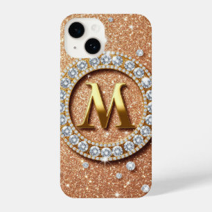 Monogram Letter M Rose Gold ✨ Glitter Luxe Chic iPhone 14 Case