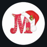 Monogram letter M, Santa hat Christmas  Sticker<br><div class="desc">Monogram letter M with Santa hat and holly Christmas  StickeW</div>