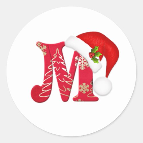Monogram letter M Santa hat Christmas  Sticker