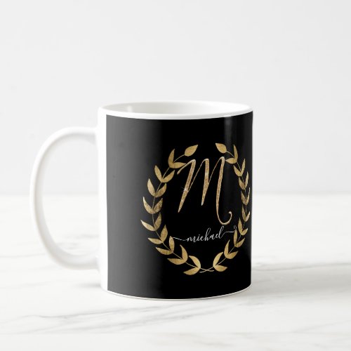 Monogram Letter M Script Black n Gold Name Coffee Mug