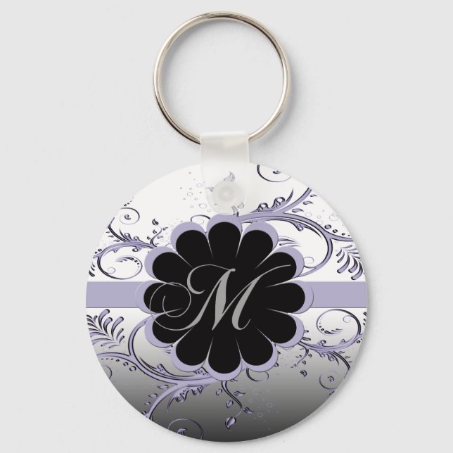 Monogram Letter M Violet Keychain (Front)