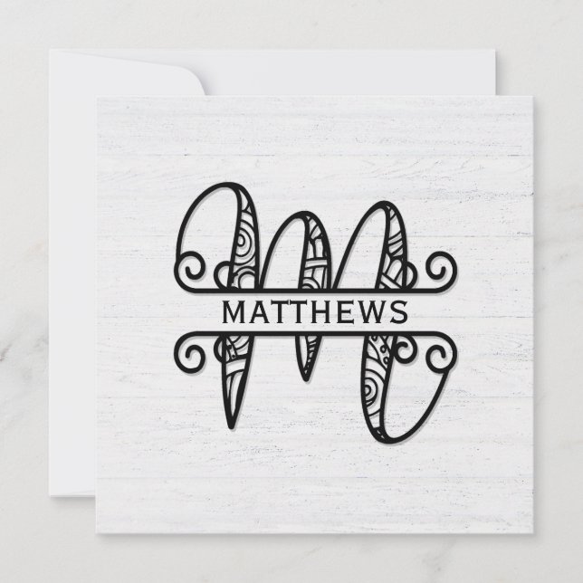 Monogram Letter M with Family Name Note Card (Front)