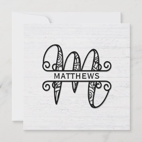 Monogram Letter M with Family Name Note Card