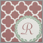Monogram Letter Mauve Rose Wine Green Quatrefoil Fabric