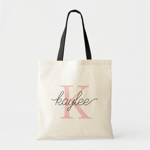 Monogram Letter Modern Script Bridal Gift Tote Bag