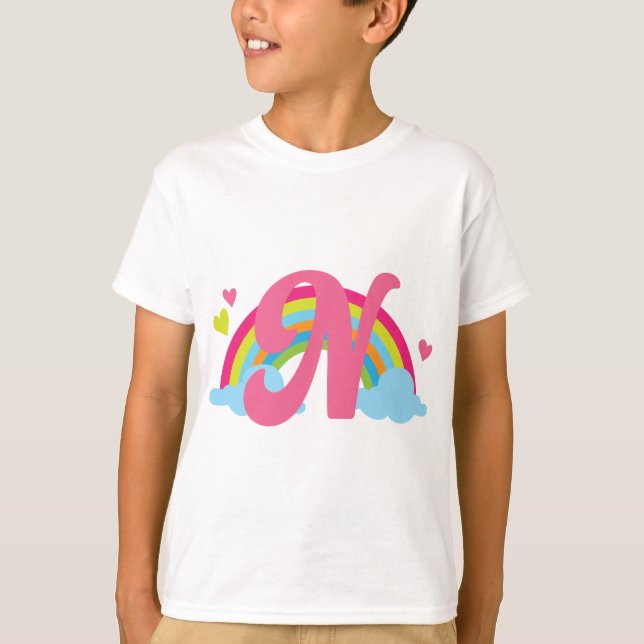 Monogram Letter N Alphabet Rainbow T-Shirt (Front)