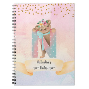 Monogram Letter N Baby Bear Girl Daily Study Notebook