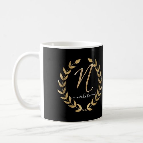 Monogram Letter N Black n Gold Script Name Coffee Mug