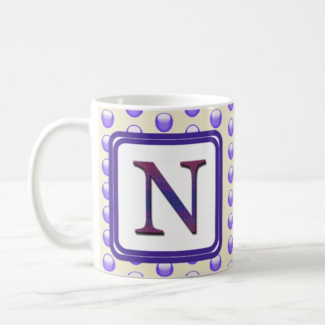 Monogram Letter N Blue Polka Dot Name Initial Coffee Mug (Left)