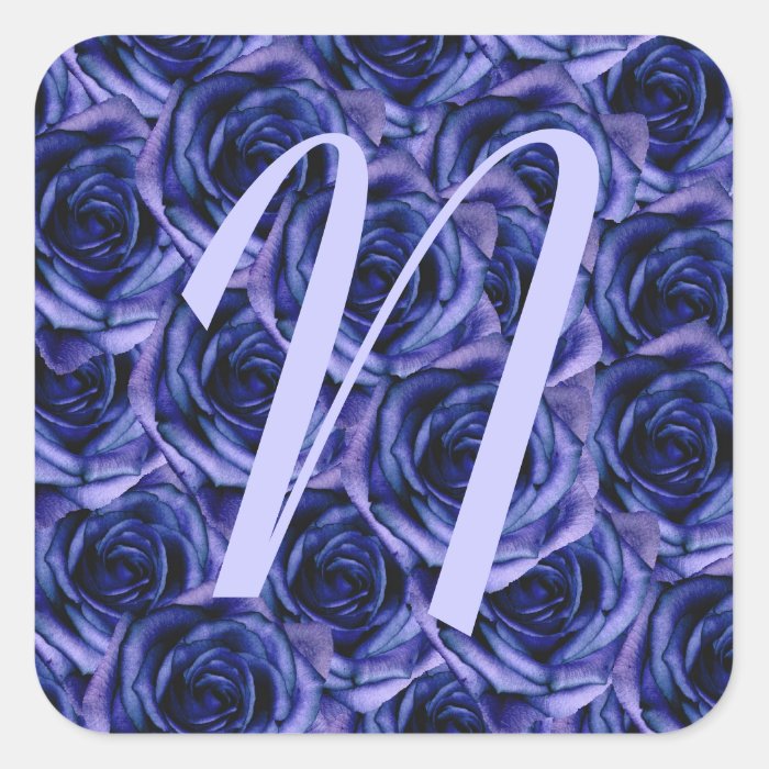 Monogram Letter N Blue Roses Sticker