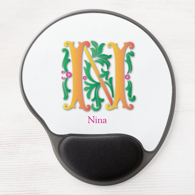 Monogram Letter N Gel Mouse Pad (Front)