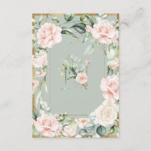 Monogram Letter N Green Floral Roses Thank You Card