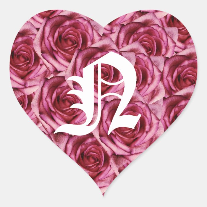 Monogram Letter N Pink Roses Sticker