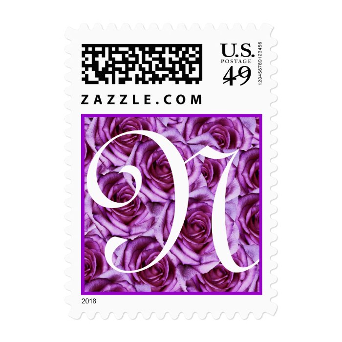 Monogram Letter N Purple Roses Stamp