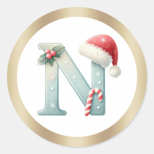 Monogram letter N, Santa hat Christmas Sticker