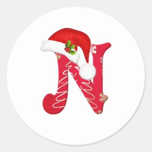 Monogram letter N Santa hat Christmas  Sticker