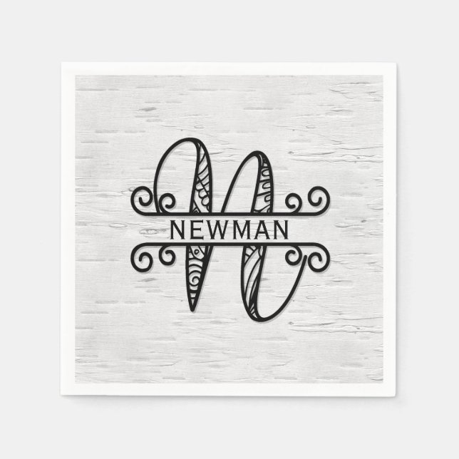 Monogram Letter N with Family Name  Napkins (Front)