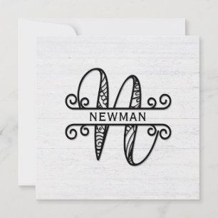 Monogram Letter N with Family Name Note Card