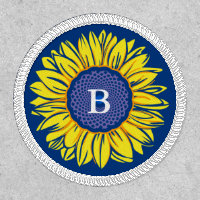 Monogram Letter Navy Blue Gold Sunflower