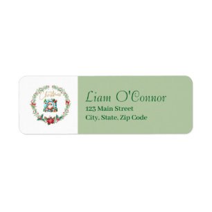 Monogram Letter O :Christmas Wreath w/ Santa Claus Label