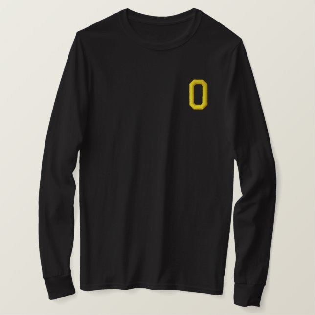 MONOGRAM LETTER O EMBROIDERED LONG SLEEVE T-Shirt (Design Front)