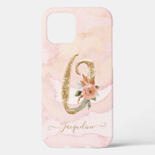 Monogram Letter O Floral Script Gold Watercolor iPhone 12 Case