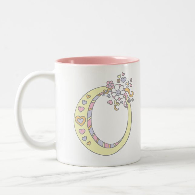 Monogram letter O hearts flowers art mug (Left)