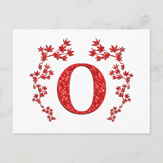 Monogram Letter O Red Leaves Postcard (Front)