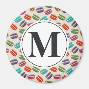 Monogram Letter on Colorful Macaron Pattern Magnet