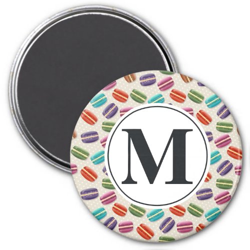 Monogram Letter on Colorful Macaron Pattern Magnet