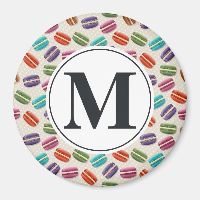Monogram Letter on Colorful Macaron Pattern Magnet (Front)
