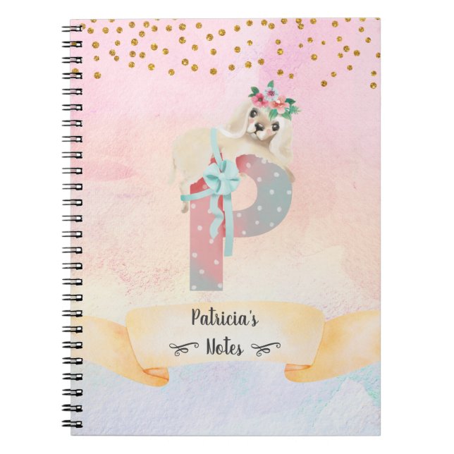 Monogram Letter P Baby Dog Girl Daily Study Notebook (Front)