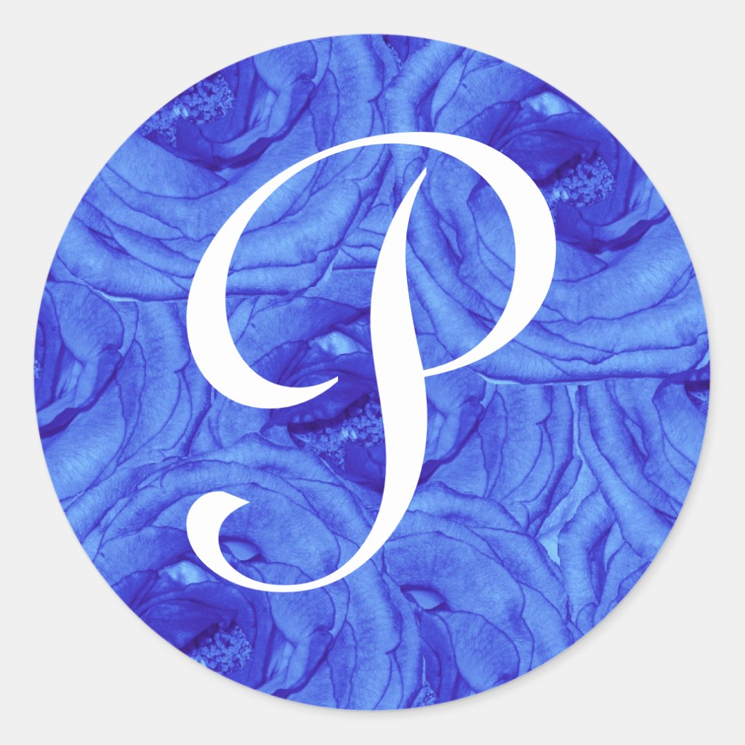 Monogram Letter P Blue Rose Sticker | Zazzle