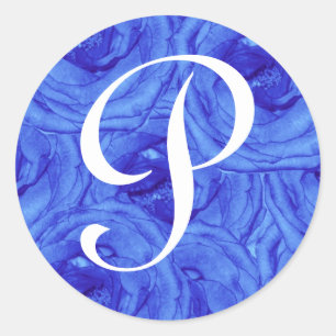 Monogram Letter P Blue Rose Sticker