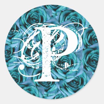Monogram Letter P Blue Roses Sticker by ggbythebay at Zazzle