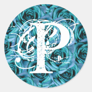 Monogram Letter P Blue Roses Sticker