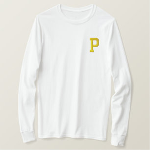 MONOGRAM LETTER P EMBROIDERED LONG SLEEVE T-Shirt